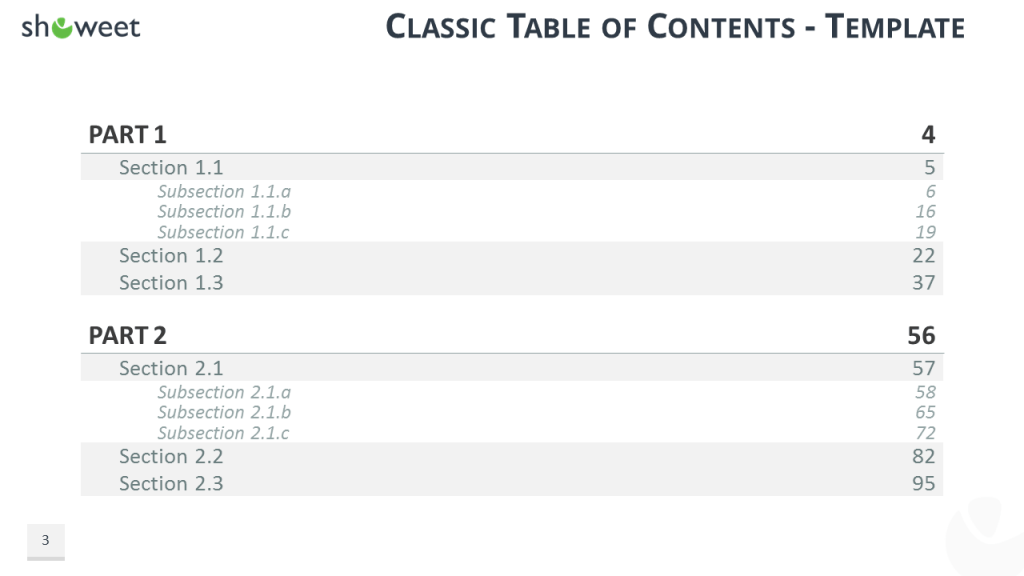 Table Of Content Templates For Powerpoint And Keynote Showeet 8211