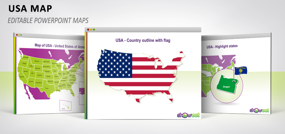 Hi Def Editable PowerPoint Map of USA Free Map Showeet